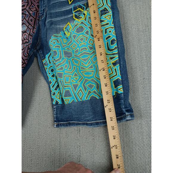 Rutherford Engineered Slim Fit Denim Jorts Men 41 Blue Distressed Tribal Pattern - Picture 12 of 14